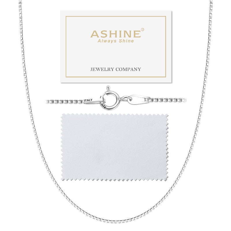 ASHINE Chain Necklace Silver Chain Sterling Silver Chain Chain Necklaces for Women Mens Silver Chain Necklace Extenders for Women Silver Jewelry Mens (1mm Box Chain Spring Ring Clasp 18 Inches) - Image 1